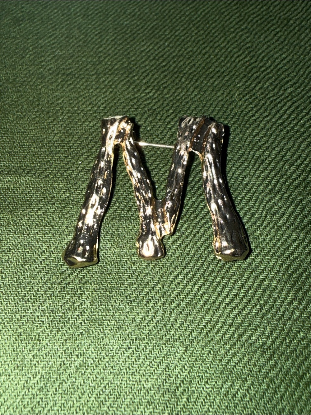 Gold Tone 'M' Initial Pin Brooch